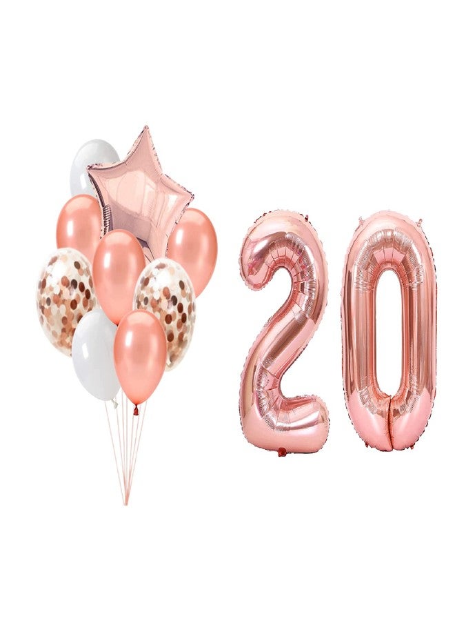 FI - FLICK IN 52 pcs 20th Birthday Decorations for Girls with Balloon Cake Topper 20th Birthday Decorations Set for Adults Number Foil 20 Confetti Balloons (Pack of 52,Rose Gold) - Image 5